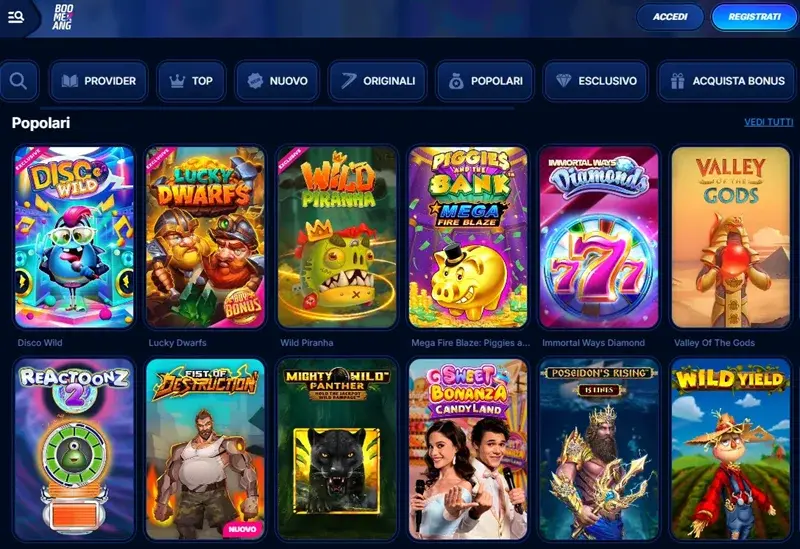Slot machine Boomerang Casino: RTP e titoli più popolari